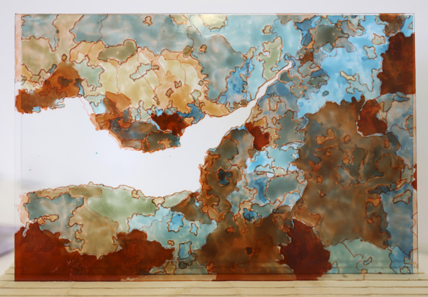 Glass map showing households by deprivation dimensions overlaid by glass map showing population change (lighter/yellower turquoise = higher incidence of deprivation; darker red = higher population growth). Data originally sourced from http://datashine.org.uk